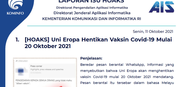 Isu Hoaks 11 Oktober 2021