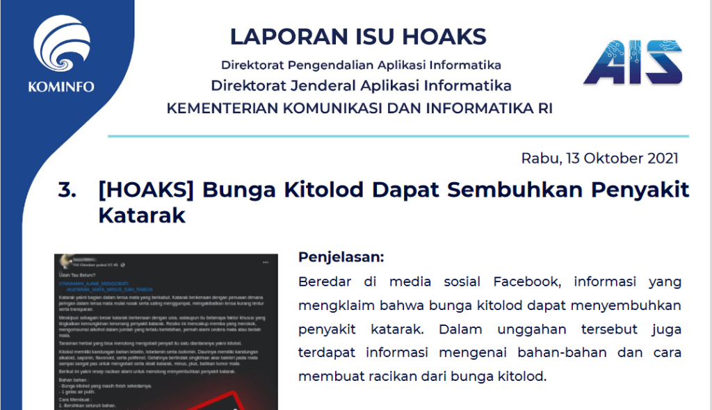 Isu Hoaks 13 Oktober 2021