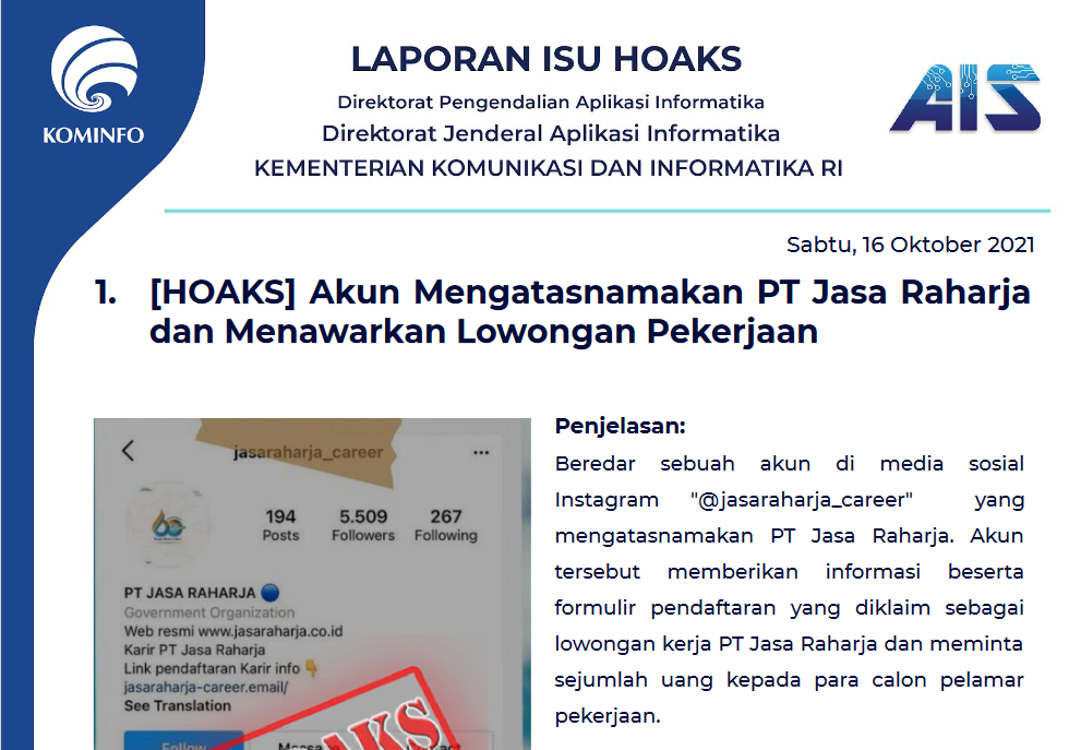 Isu Hoaks 16 Oktober 2021