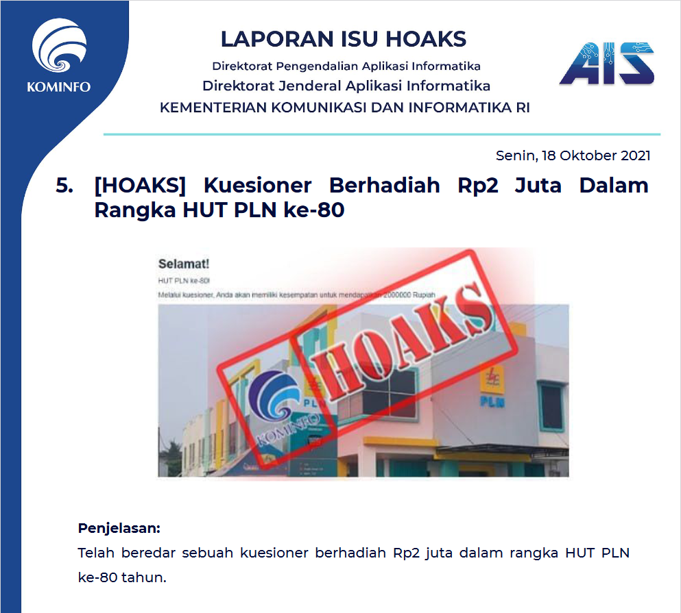 Isu Hoaks 18 Oktober 2021