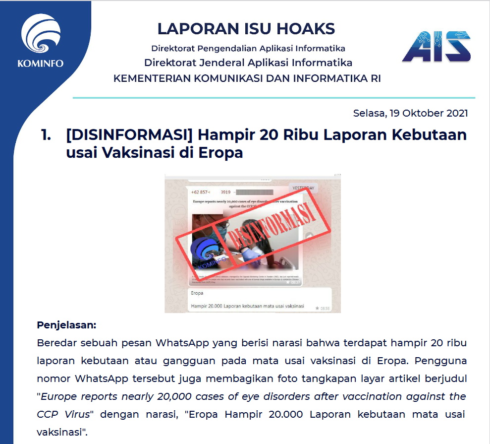 Isu Hoaks 19 Oktober 2021