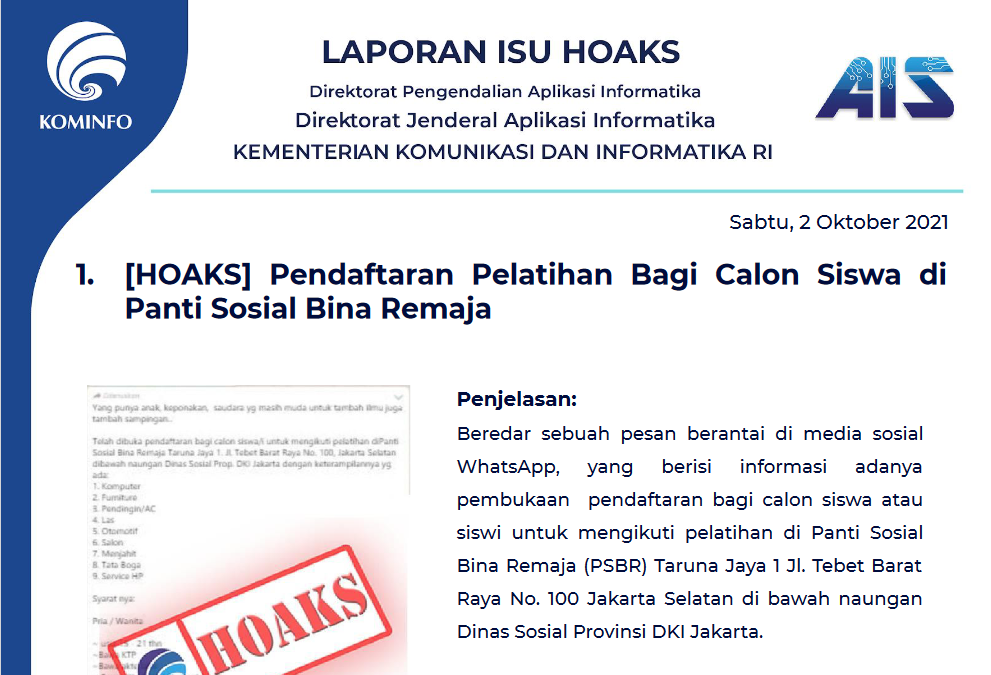Isu Hoaks 2 Oktober 2021