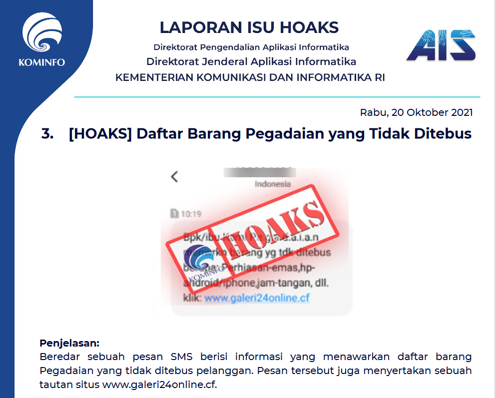 Isu Hoaks 20 Oktober 2021