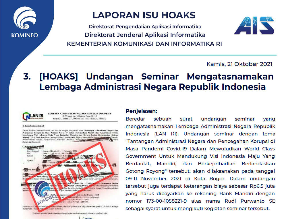 Isu Hoaks 21 Oktober 2021