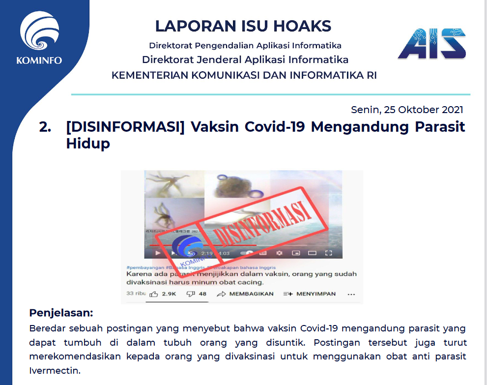 Isu Hoaks 25 Oktober 2021