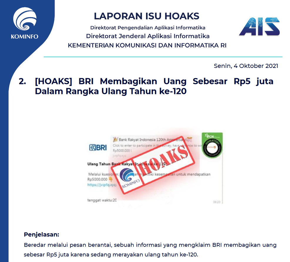 Isu Hoaks 4 Oktober 2021