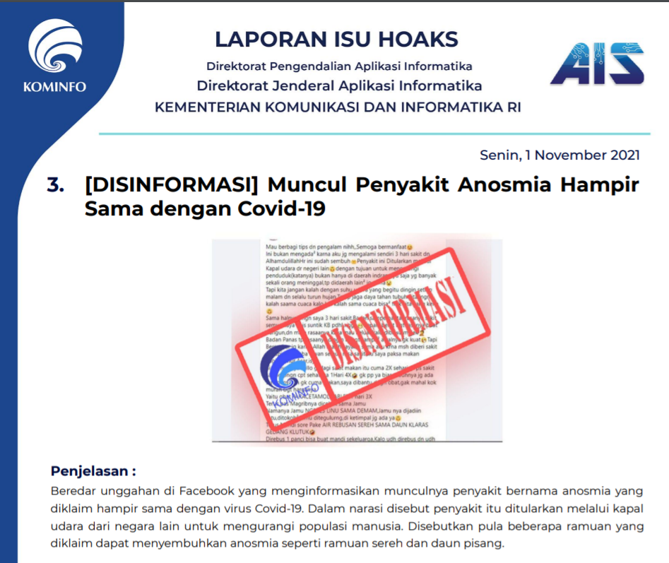 Isu Hoaks 1 November 2021
