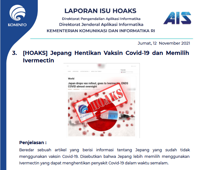 Isu Hoaks 12 November 2021