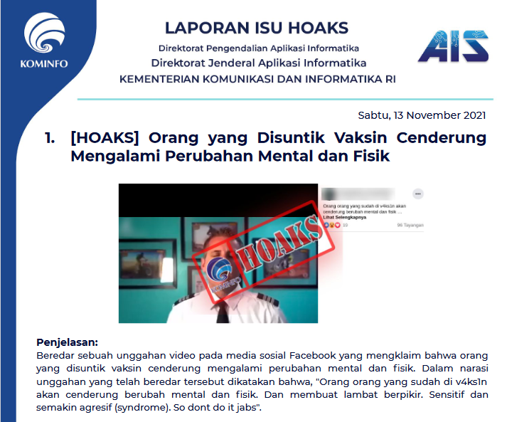 Isu Hoaks 13 November 2021