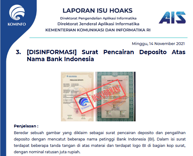 Isu Hoaks 14 November 2021