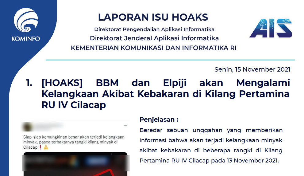 Isu Hoaks 15 November 2021