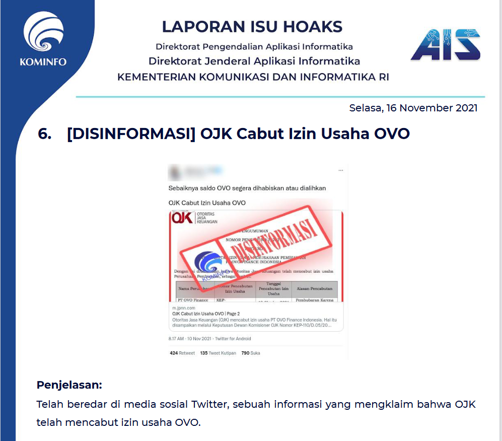 Isu Hoaks 16 November 2021