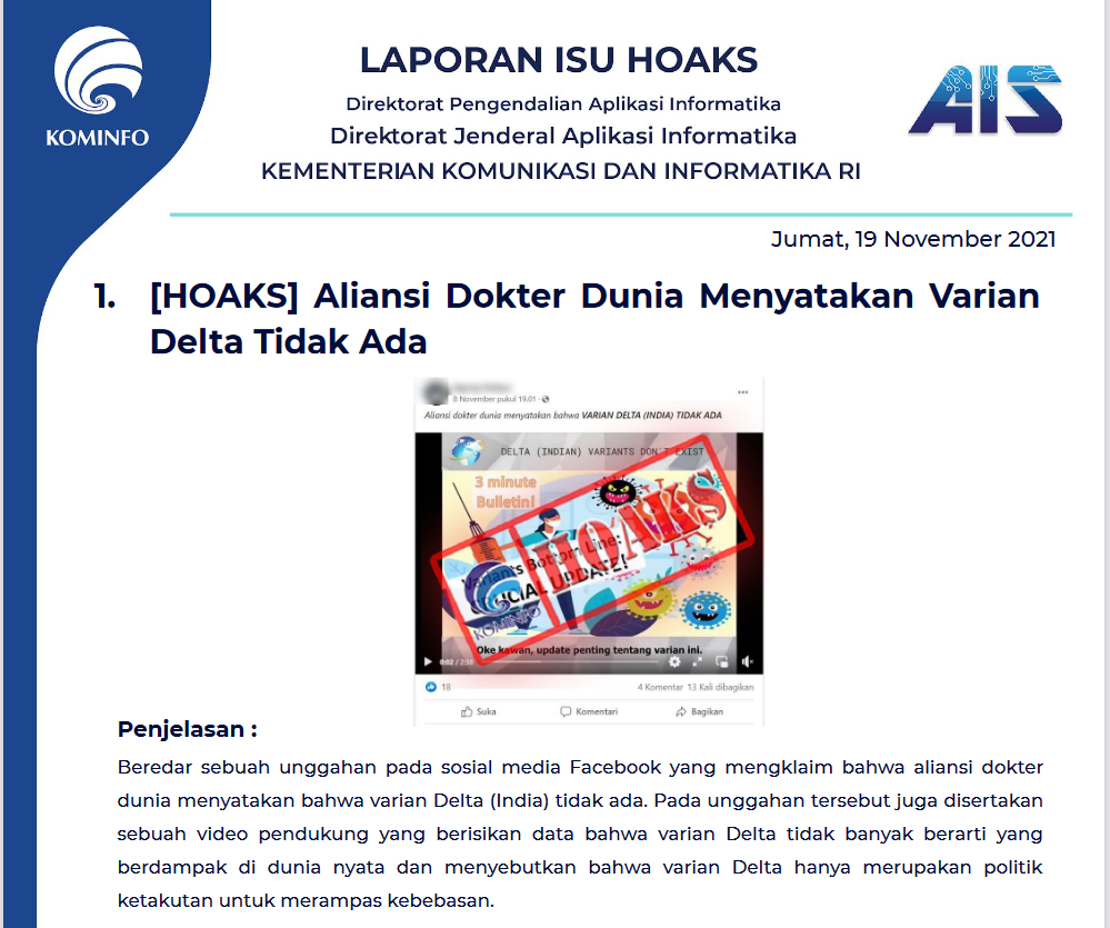 Isu Hoaks 19 November 2021