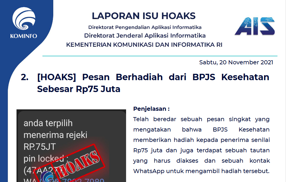 Isu Hoaks 20 November 2021