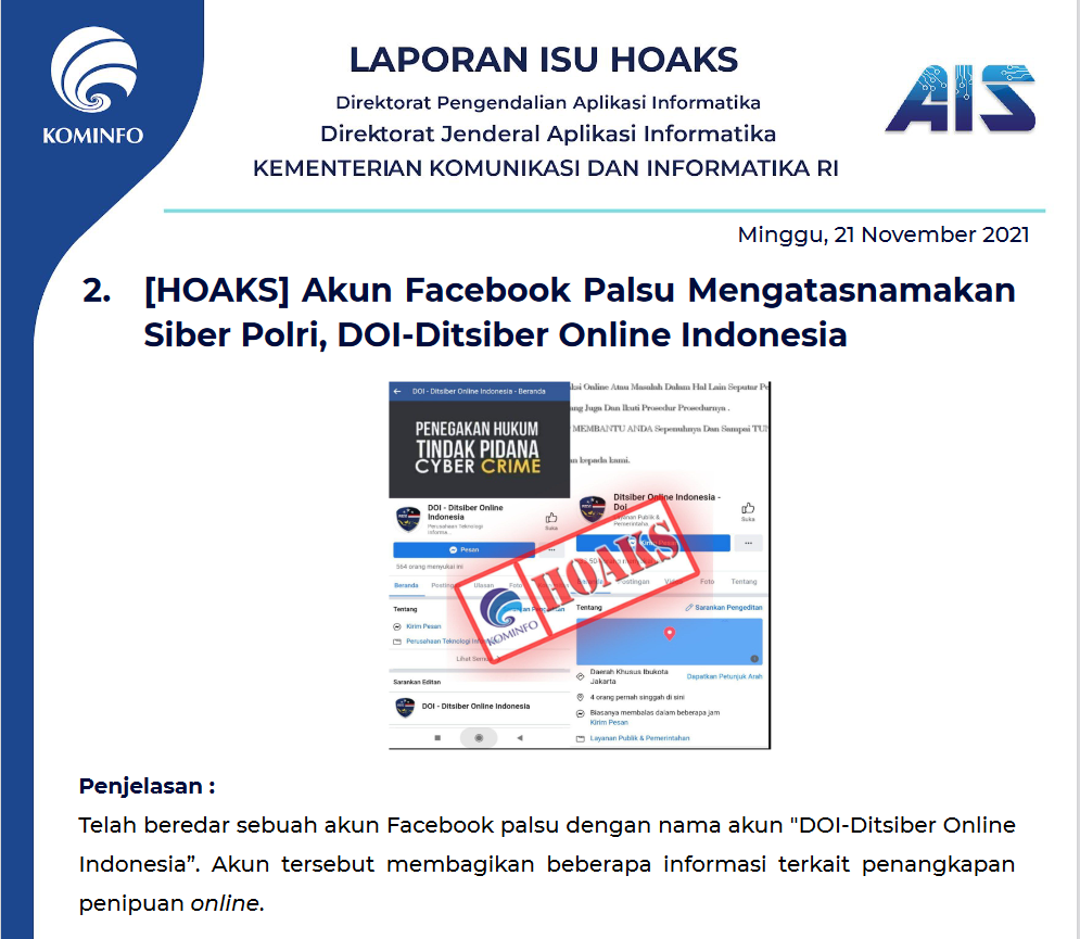 Isu Hoaks 21 November 2021