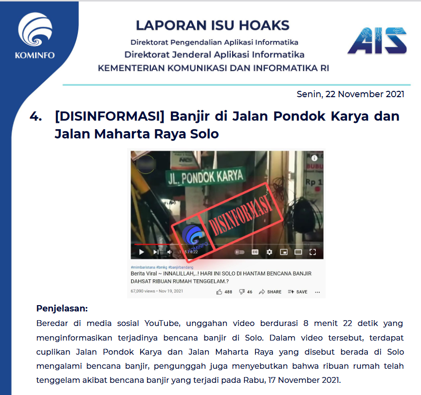Isu Hoaks 22 November 2021