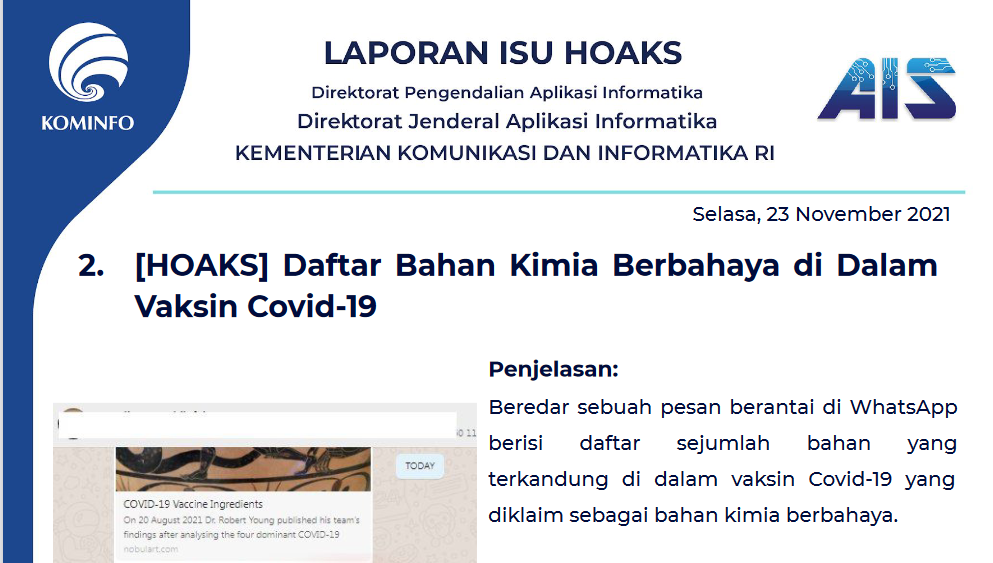 Isu Hoaks 23 November 2021