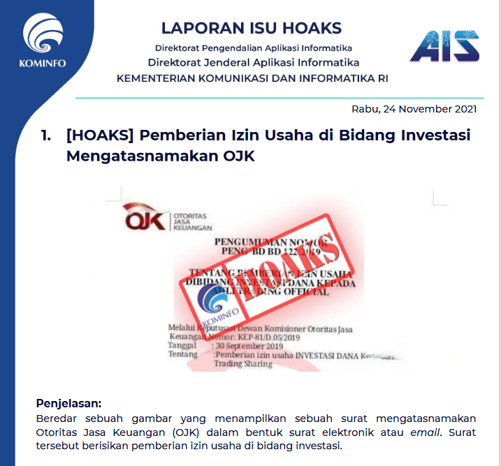Isu Hoaks 24 November 2021
