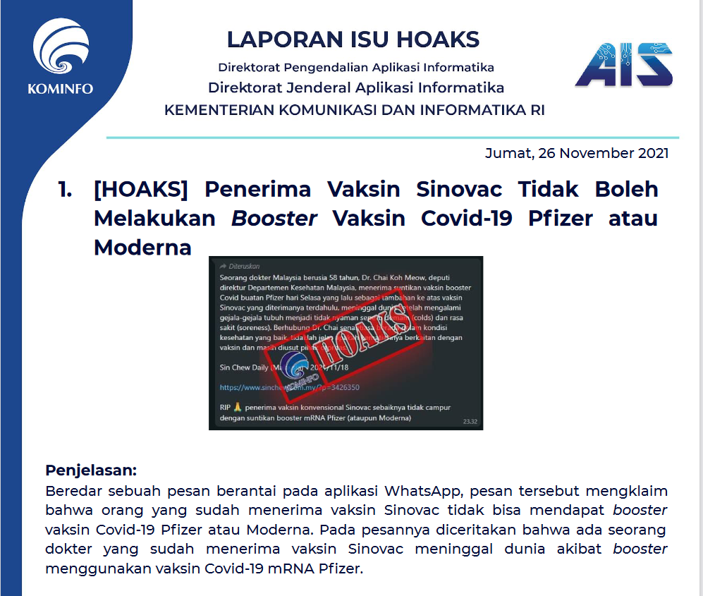 Isu Hoaks 26 November 2021