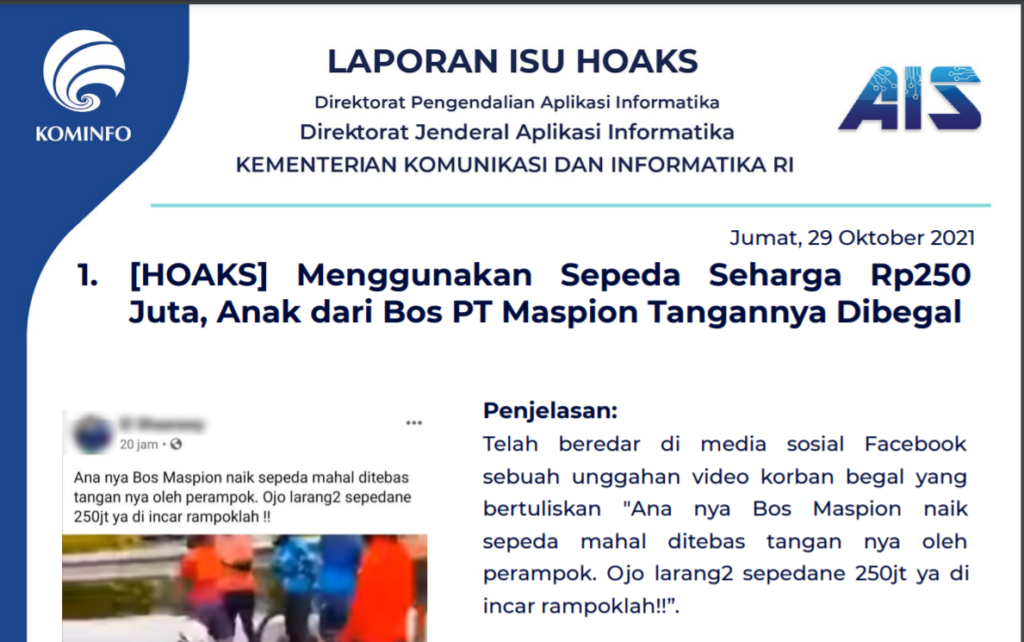 Isu Hoaks 29 Oktober 2021