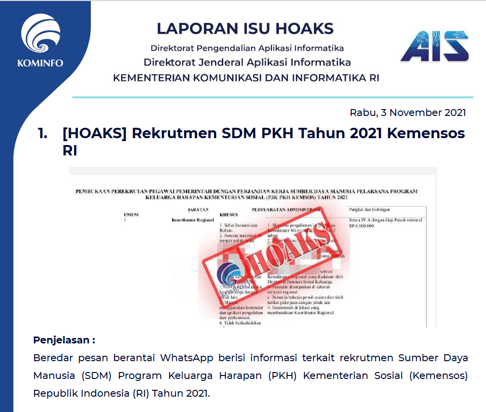 Isu Hoaks 3 November 2021