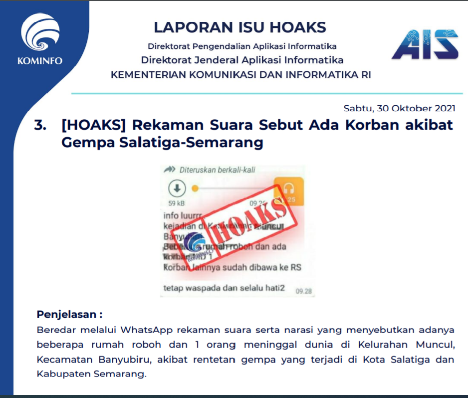 Isu Hoaks 30 Oktober 2021