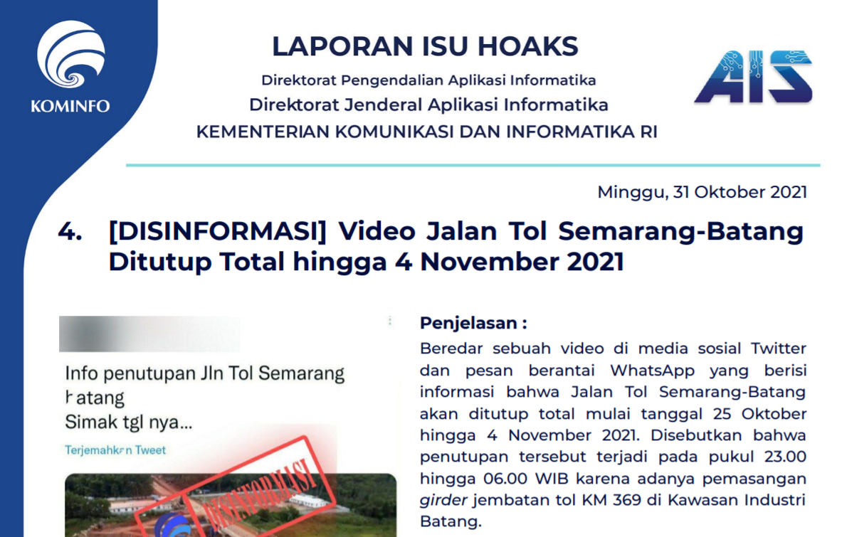 Isu Hoaks 31 Oktober 2021