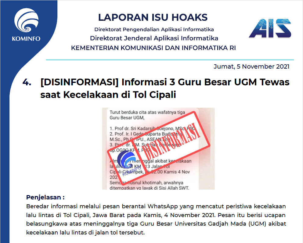 Isu Hoaks 5 November 2021