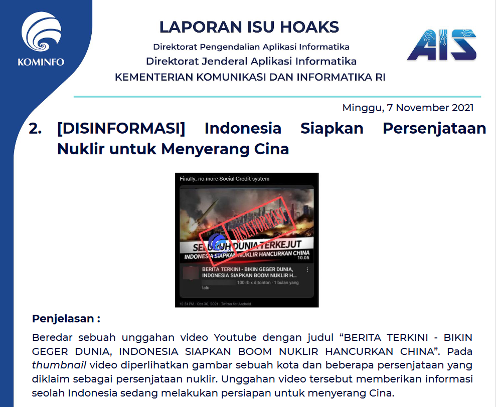 Isu Hoaks 7 November 2021