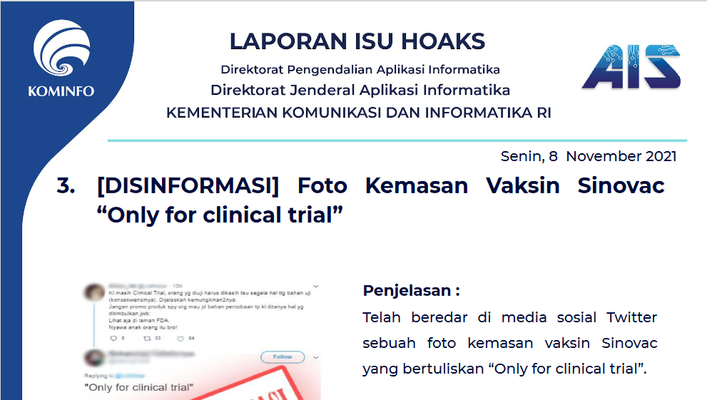 Isu Hoaks 8 November 2021