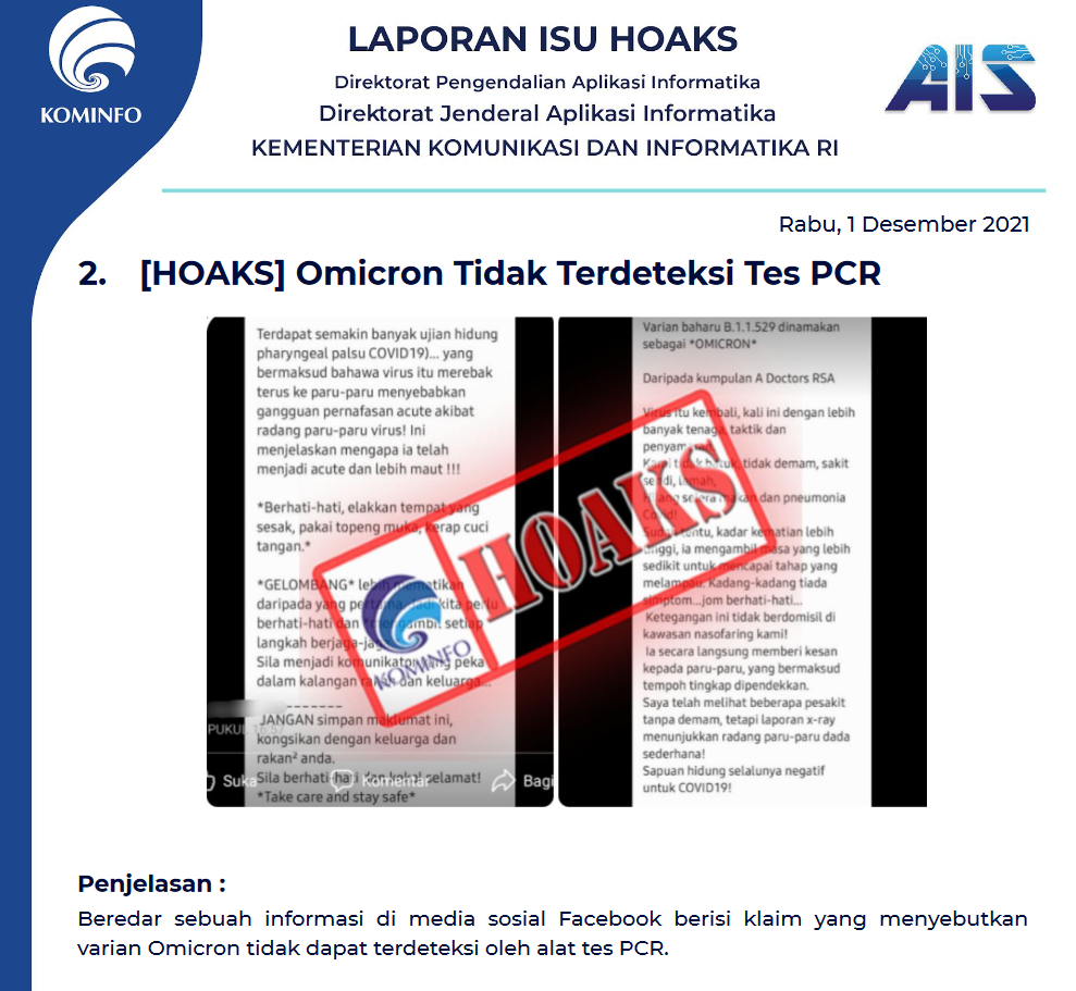 Isu Hoaks 1 Desember 2021