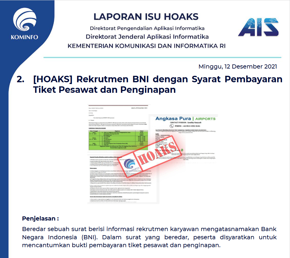 Isu Hoaks 12 Desember 2021