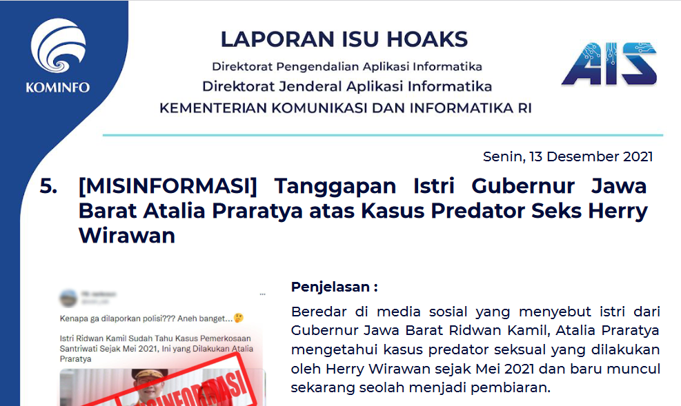 Isu Hoaks 13 Desember 2021