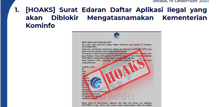 Isu Hoaks 14 Desember 2021