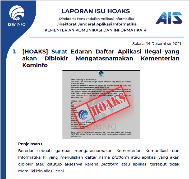 Isu Hoaks 14 Desember 2021
