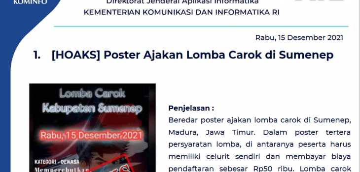 Isu Hoaks 15 Desember 2021
