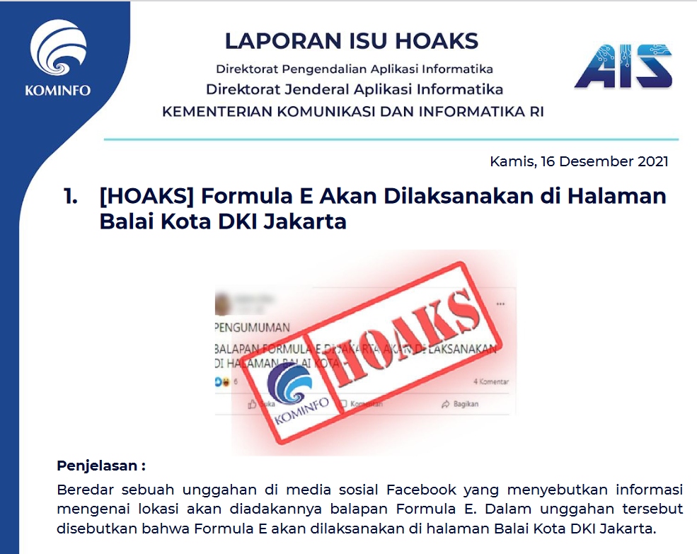 Isu Hoaks 16 Desember 2021