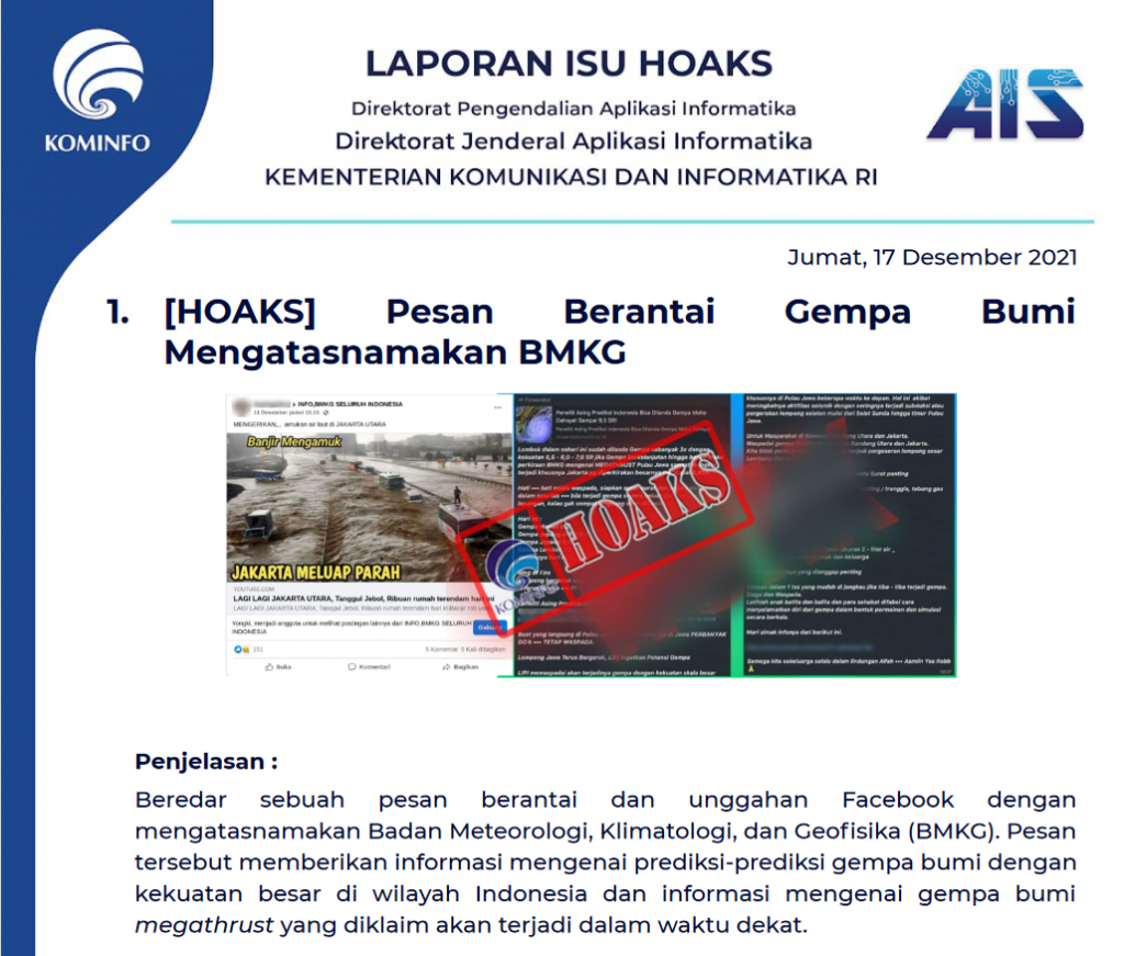Isu Hoaks 17 Desember 2021