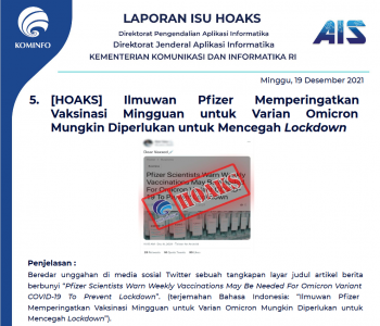 Isu Hoaks 19 Desember 2021
