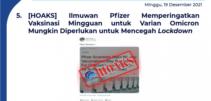Isu Hoaks 19 Desember 2021