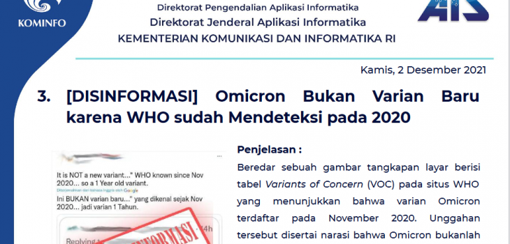 Isu Hoaks 2 Desember 2021