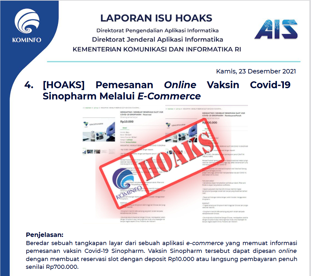 Isu Hoaks 23 Desember 2021