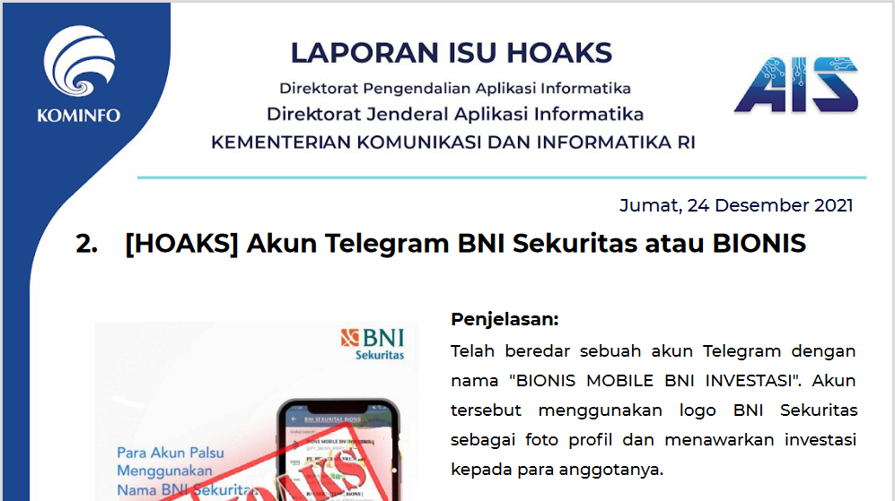 Isu Hoaks 24 Desember 2021