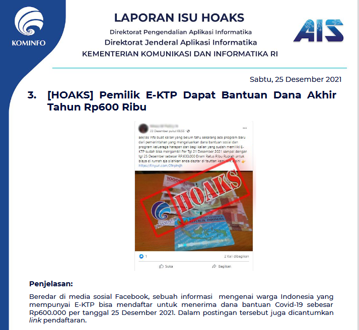 Isu Hoaks 25 Desember 2021