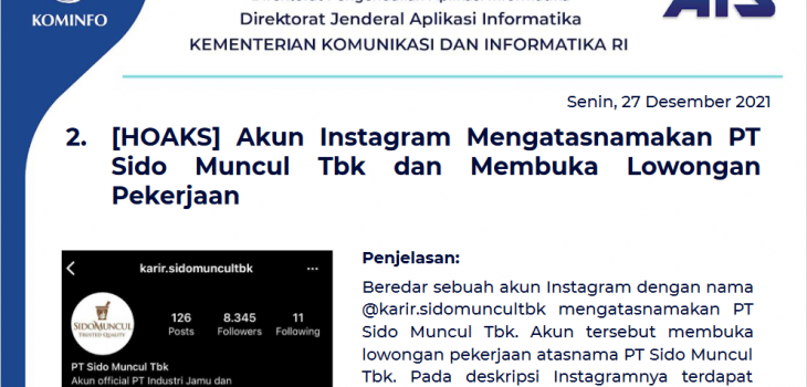 Isu Hoaks 27 Desember 2021