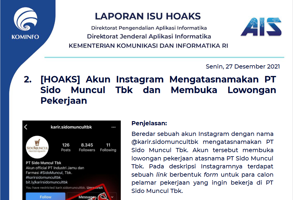 Isu Hoaks 27 Desember 2021