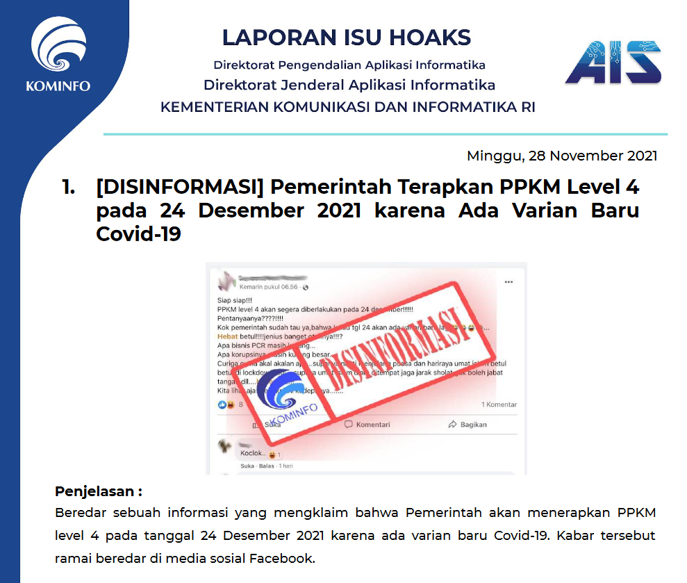 Isu Hoaks 28 November 2021
