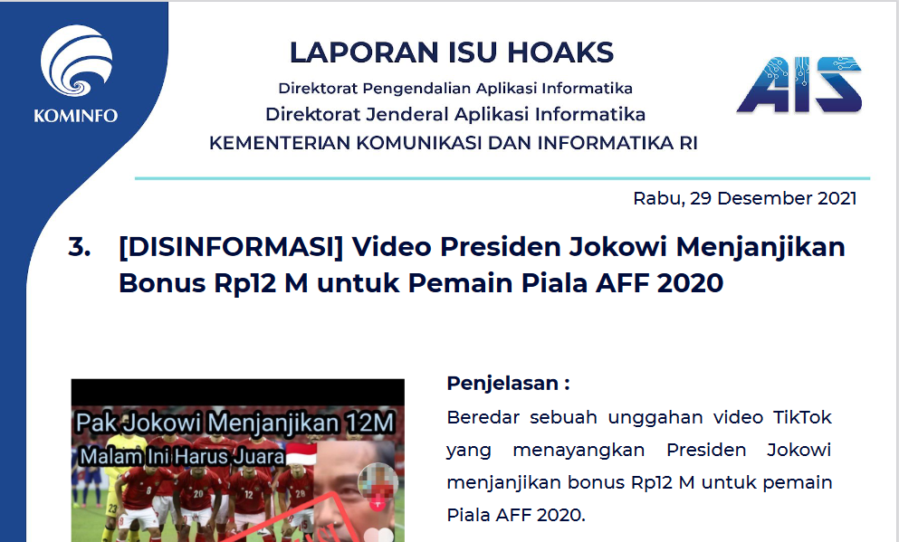 Isu Hoaks 29 Desember 2021