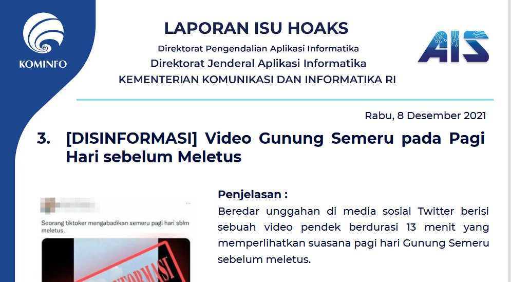 Isu Hoaks 8 Desember 2021