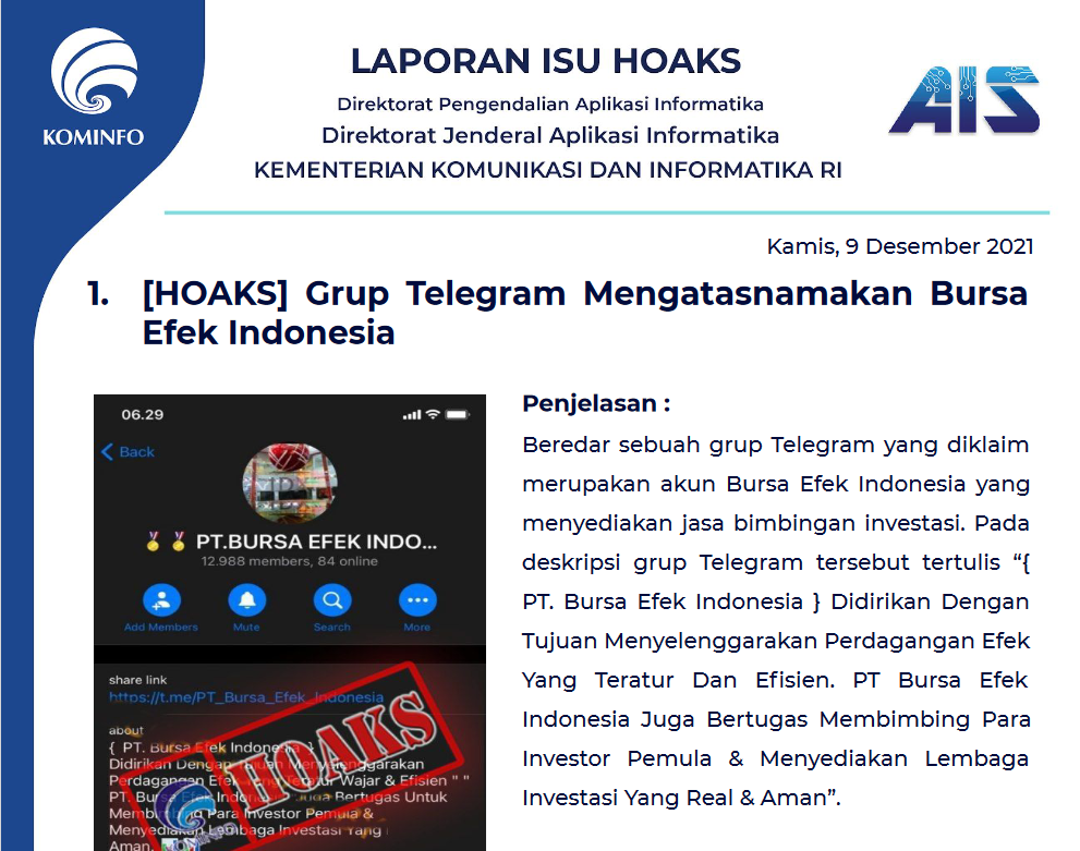 Isu Hoaks 9 Desember 2021